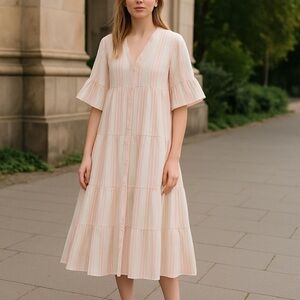 Caslon cotton midi dress bell sleeves V-Neck 3/4 sleeves